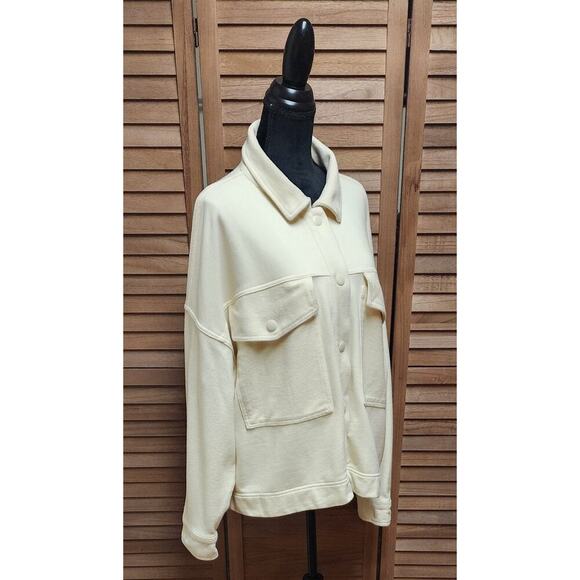 Aerie New Cream Thick Oversized Snap Button Collared Shacket Jacket Size 2X XXL - Picture 2 of 7